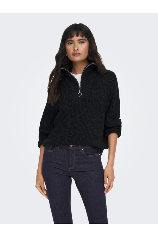ONLBAKER L/S ZIP PULLOVER KNT NOOS Kadın Siyah UK Gömlek - 15247008