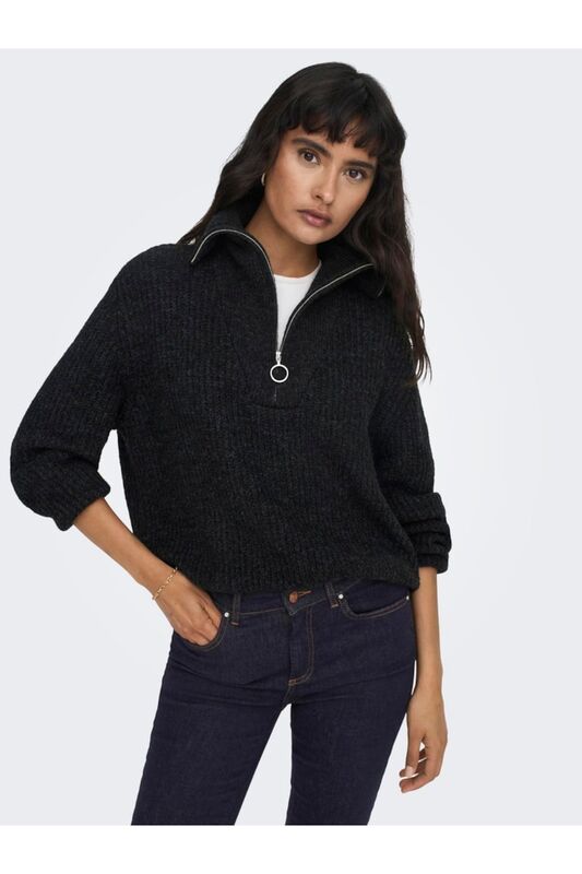 ONLBAKER L/S ZIP PULLOVER KNT NOOS Kadın Siyah UK Gömlek - 15247008