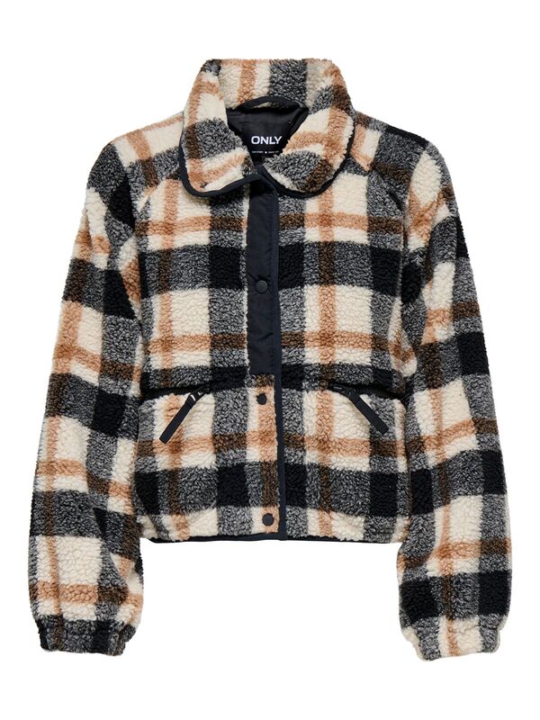 Only - ONLCALISTA LIFE CHECK TEDDY JACKET OTW Kadın Gri Dış Giyim - 15353727