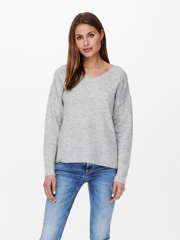 Only - ONLCAMILLA V-NECK L/S PULLOVER KNT NOOS Kadın Gri Kazak - 15204588
