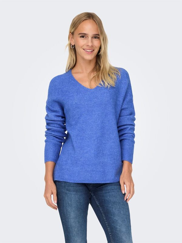 Only - ONLCAMILLA V-NECK L/S PULLOVER KNT NOOS Kadın Mavi Kazak - 15204588