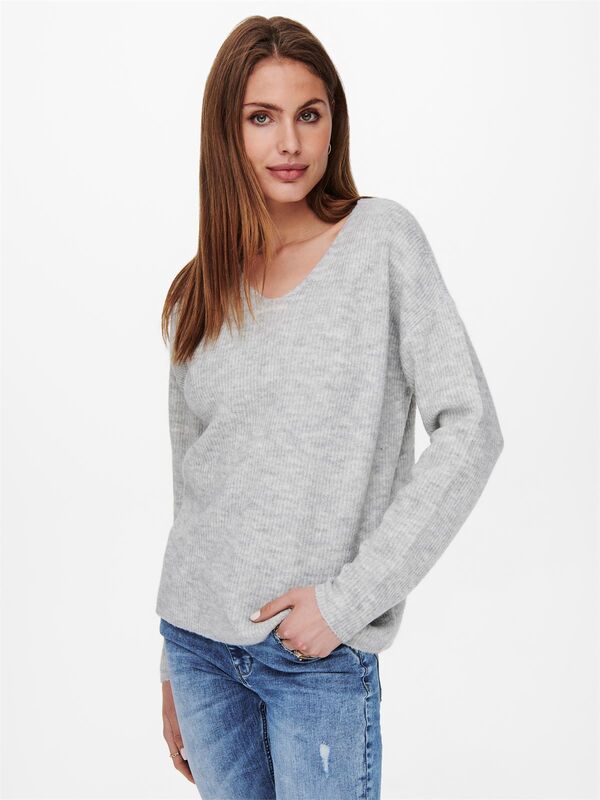 ONLCAMILLA V-NECK L/S PULLOVER KNT NOOS Kadın Gri Kazak - 15204588