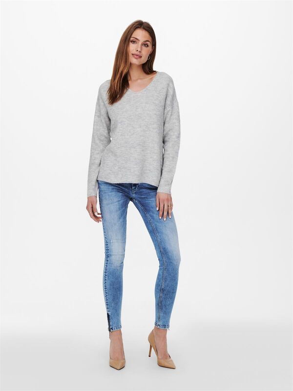 ONLCAMILLA V-NECK L/S PULLOVER KNT NOOS Kadın Gri Kazak - 15204588