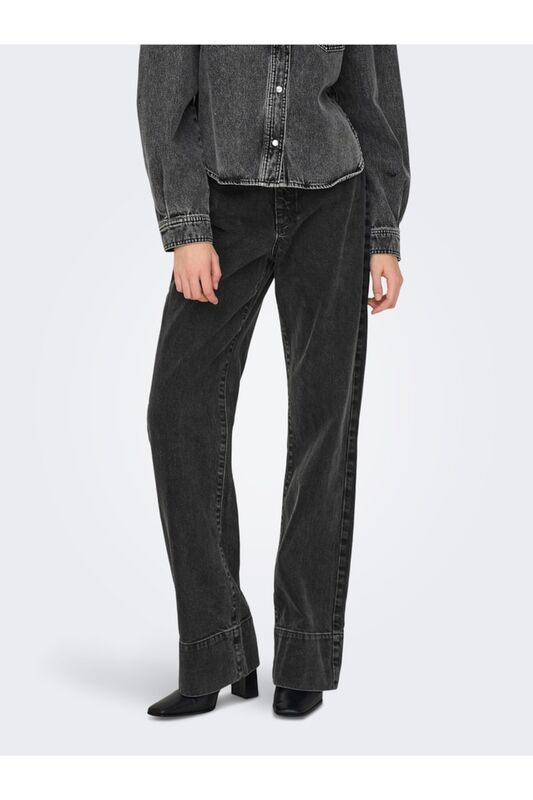 Only - ONLCAMILLE EX HW WIDE PF FOLD UP DNM DOT Kadın Siyah Jean - 15310957