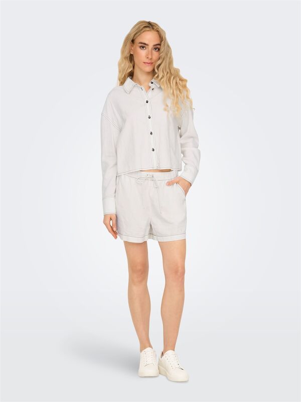 ONLCARO L/S LINEN BL CROP SHIRT CC PNT Kadın Beyaz Gömlek - 15338765