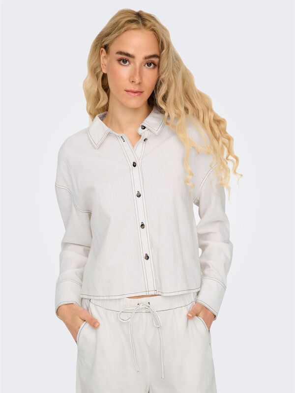 ONLCARO L/S LINEN BL CROP SHIRT CC PNT Kadın Beyaz Gömlek - 15338765