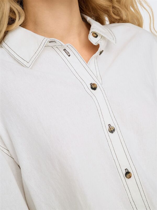 ONLCARO L/S LINEN BL CROP SHIRT CC PNT Kadın Beyaz Gömlek - 15338765