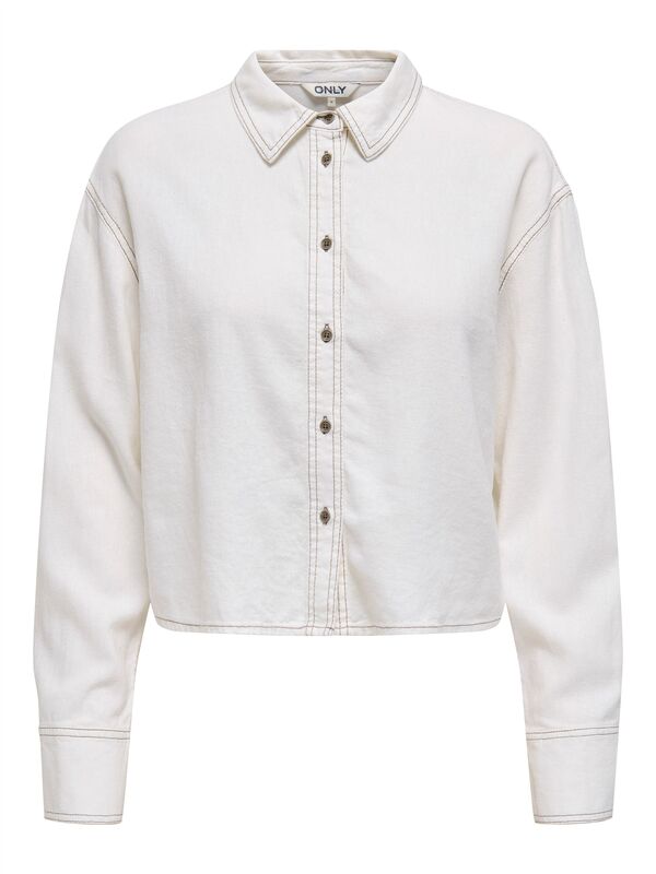 ONLCARO L/S LINEN BL CROP SHIRT CC PNT Kadın Beyaz Gömlek - 15338765