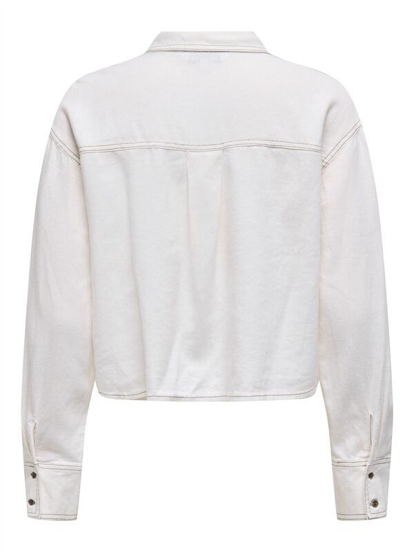 ONLCARO L/S LINEN BL CROP SHIRT CC PNT Kadın Beyaz Gömlek - 15338765