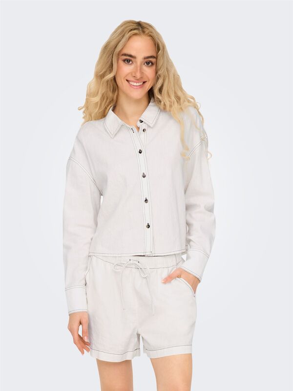 ONLCARO L/S LINEN BL CROP SHIRT CC PNT Kadın Beyaz Gömlek - 15338765