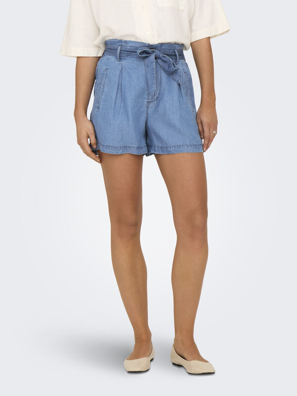 ONLCHARIS LIFE HW BELT SHORTS CC WVN Kadın Medium Blue Denim Şort - 15338315