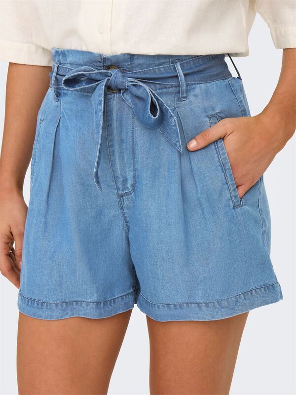 ONLCHARIS LIFE HW BELT SHORTS CC WVN Kadın Medium Blue Denim Şort - 15338315