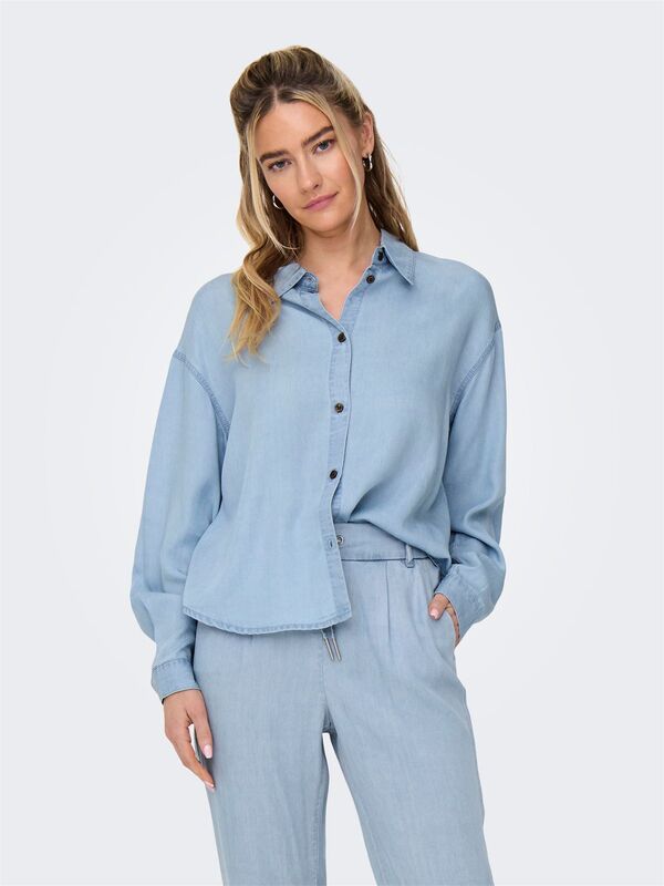 Only - ONLCHARIS LIFE LS SHIRT CC WVN Kadın Light Blue Denim Gömlek - 15337928