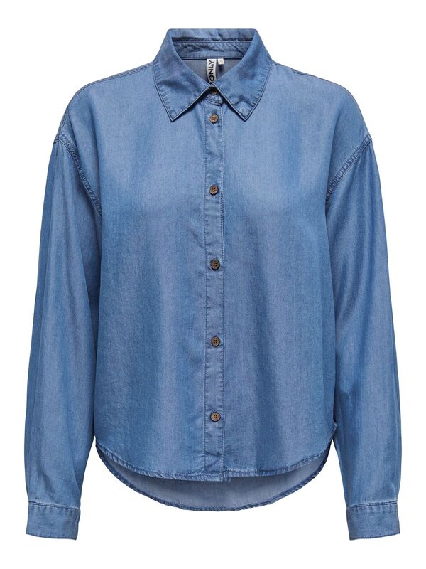 Only - ONLCHARIS LIFE LS SHIRT CC WVN Kadın Medium Blue Denim Gömlek - 15337928