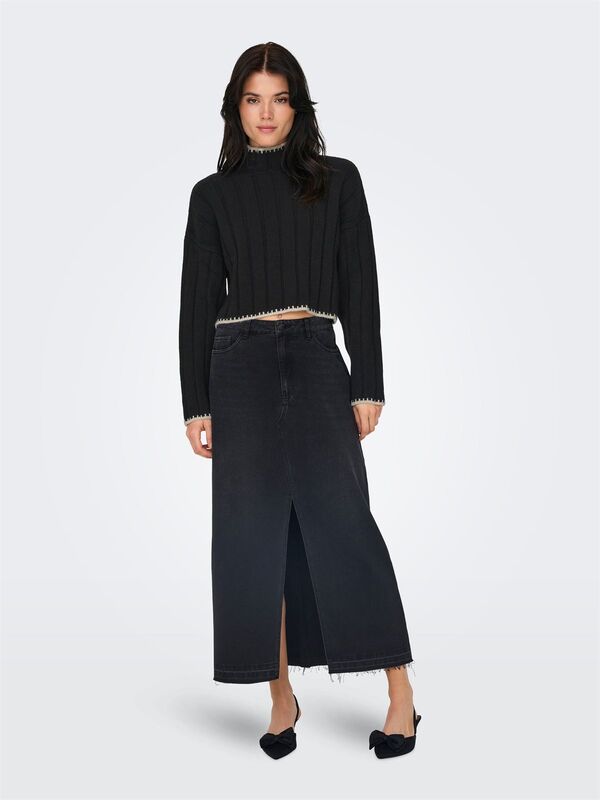 ONLCHICK STITCH LS HIGHNECK KNT NOOS Kadın Siyah Kazak - 15329963