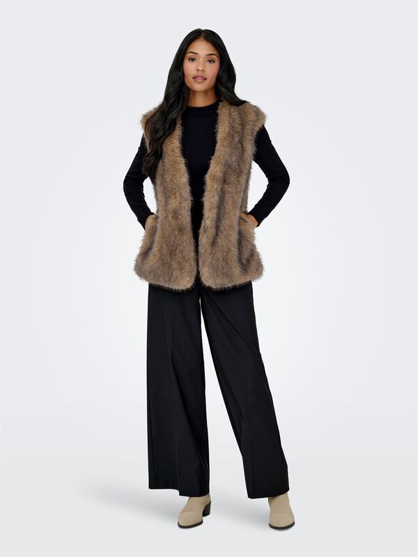Only - ONLDAWN LIFE FAUX FUR WAISTCOAT OTW Kadın Kahverengi Yelek - 15354308