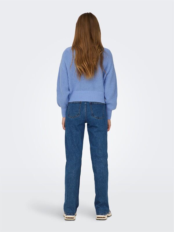 ONLDORITTA LS CABLE ZIP HIG NECK KNT Kadın Mavi Kazak - 15306911