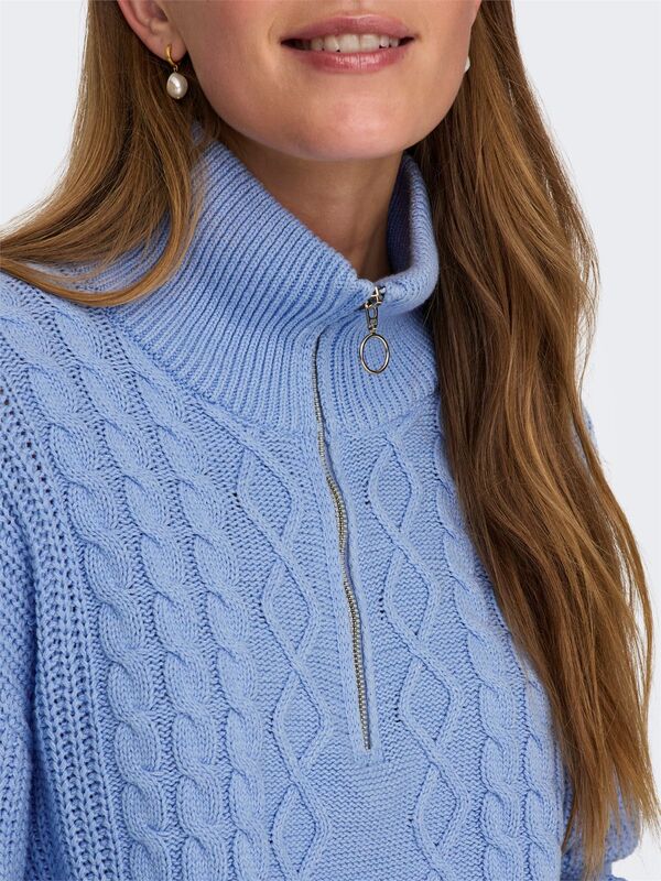 ONLDORITTA LS CABLE ZIP HIG NECK KNT Kadın Mavi Kazak - 15306911