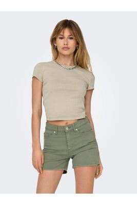Only - ONLELINA S/S O-NECK SHORT TOP JRS NOOS Kadın Bej Bluz - 15320229