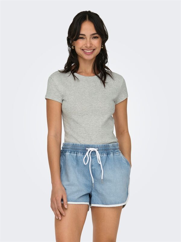 Only - ONLELINA S/S O-NECK SHORT TOP JRS NOOS Kadın Gri Bluz - 15320229