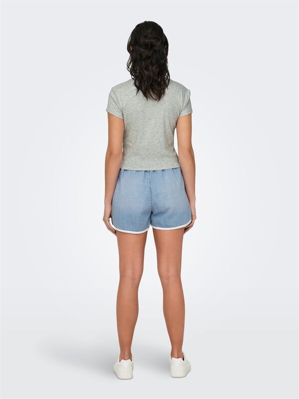 ONLELINA S/S O-NECK SHORT TOP JRS NOOS Kadın Gri Bluz - 15320229