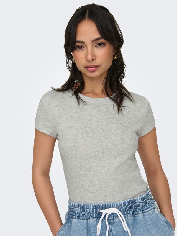 ONLELINA S/S O-NECK SHORT TOP JRS NOOS Kadın Gri Bluz - 15320229