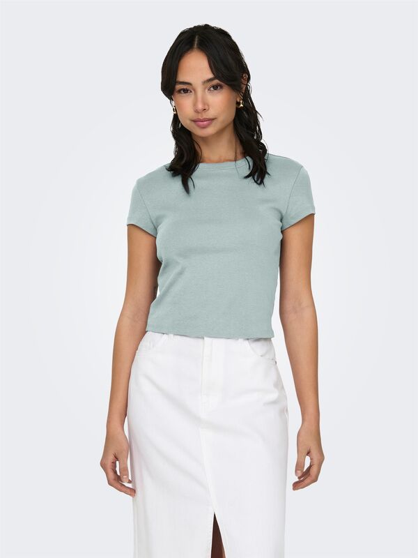 ONLELINA S/S O-NECK SHORT TOP JRS NOOS Kadın Gri Bluz - 15320229