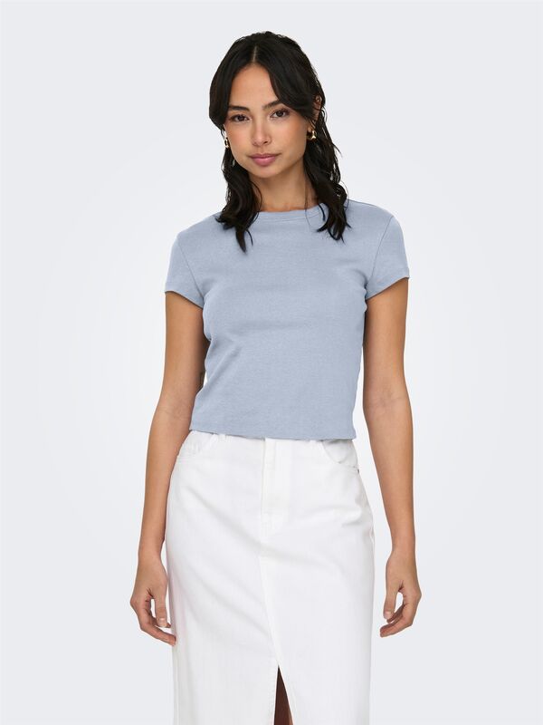 ONLELINA S/S O-NECK SHORT TOP JRS NOOS Kadın Mavi Bluz - 15320229