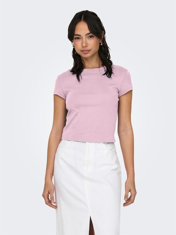 ONLELINA S/S O-NECK SHORT TOP JRS NOOS Kadın Pembe Bluz - 15320229