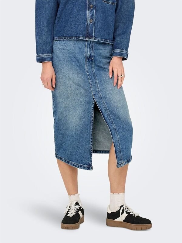 ONLENYA FRONT SLIT MID SKIRT MB DNM Kadın Medium Blue Denim Etek - 15326839