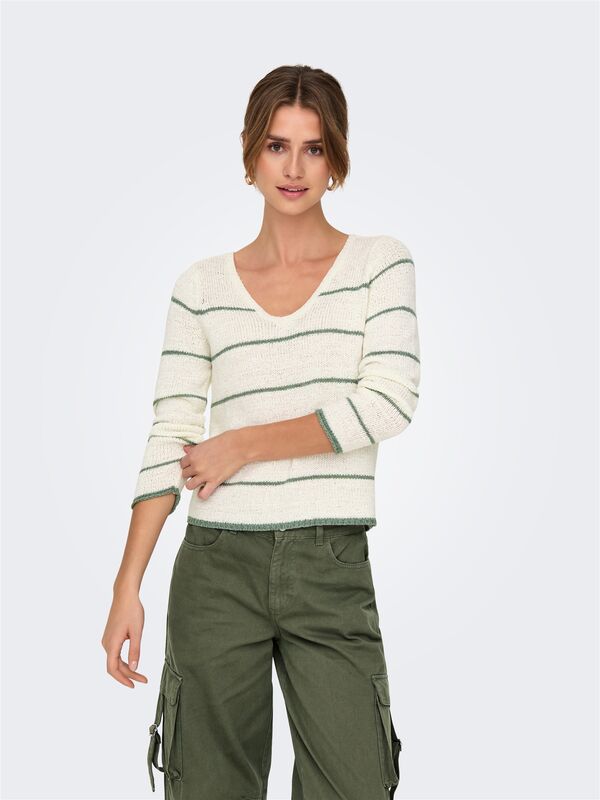 ONLGEENA L/S V-NECK KNT NOOS Kadın Beyaz Kazak - 15340862
