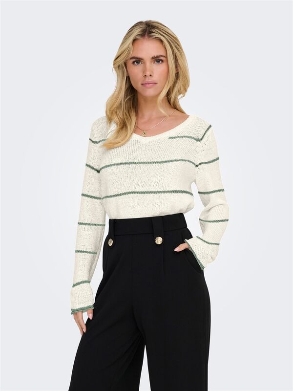 ONLGEENA L/S V-NECK KNT NOOS Kadın Beyaz Kazak - 15340862