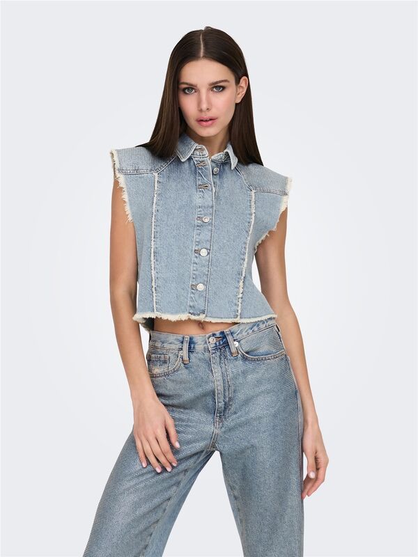 ONLHOLLYWOOD CRYSTAL DNM VEST RED CRO Kadın Light Blue Denim Yelek - 15341021