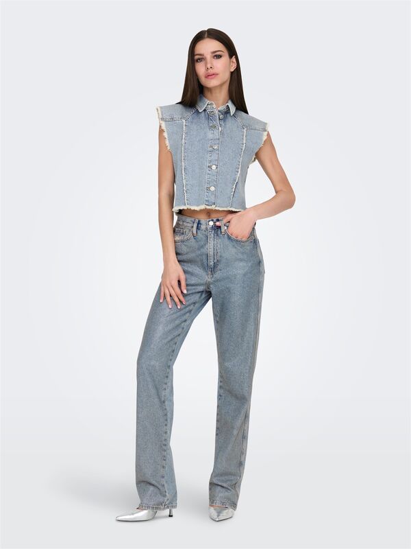 ONLHOLLYWOOD CRYSTAL DNM VEST RED CRO Kadın Light Blue Denim Yelek - 15341021