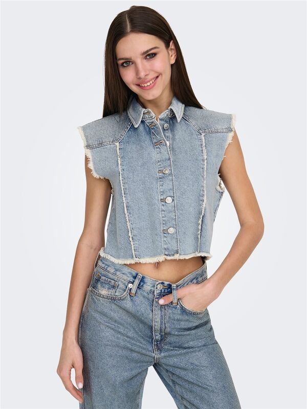 ONLHOLLYWOOD CRYSTAL DNM VEST RED CRO Kadın Light Blue Denim Yelek - 15341021