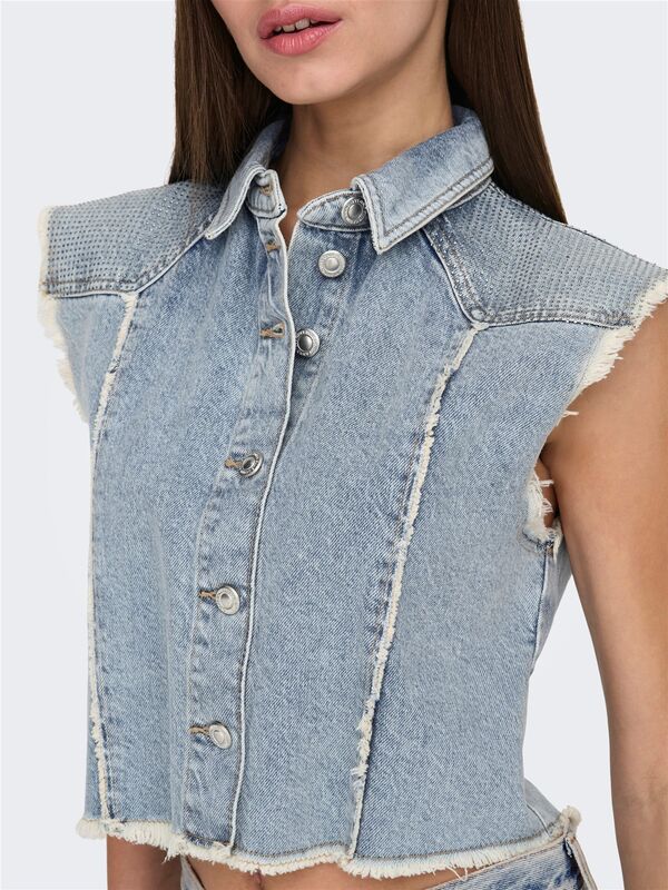 ONLHOLLYWOOD CRYSTAL DNM VEST RED CRO Kadın Light Blue Denim Yelek - 15341021