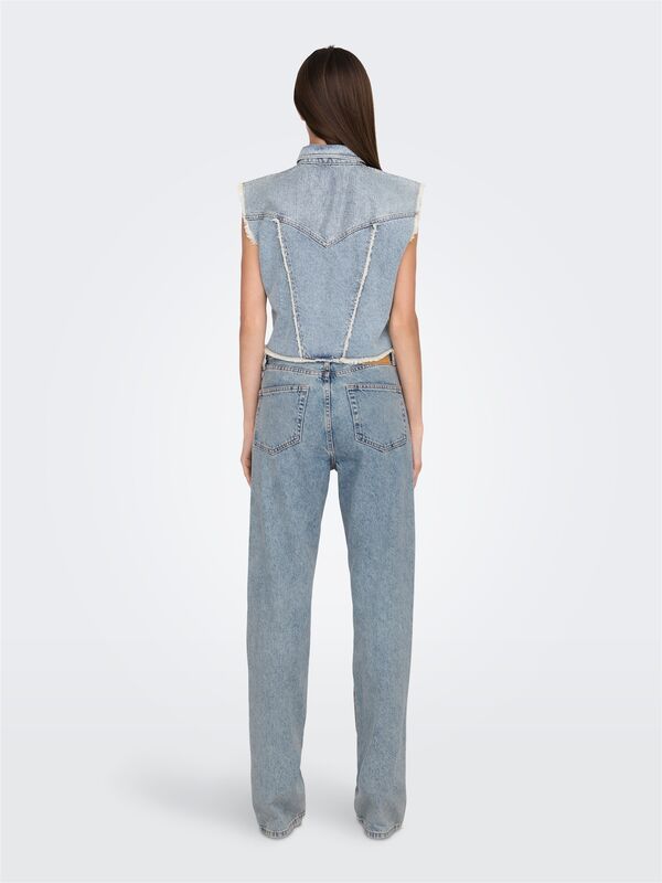 ONLHOLLYWOOD CRYSTAL DNM VEST RED CRO Kadın Light Blue Denim Yelek - 15341021