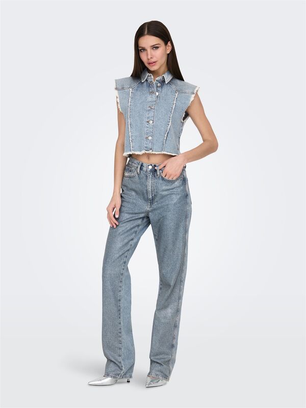 ONLHOLLYWOOD-RILEY CRYS HW S RED DNM CRO Kadın Light Blue Denim Denim Pantolon - 15341019