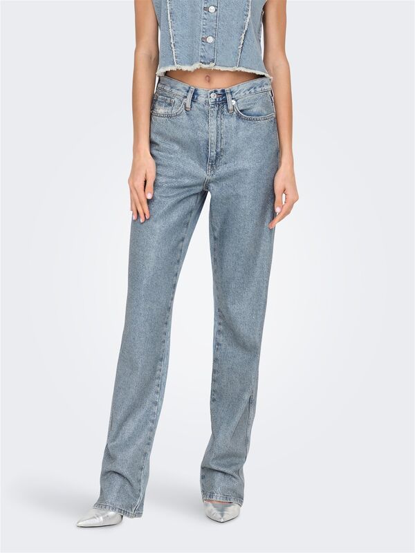 Only - ONLHOLLYWOOD-RILEY CRYS HW S RED DNM CRO Kadın Light Blue Denim Denim Pantolon - 15341019