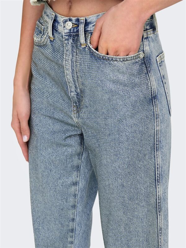 ONLHOLLYWOOD-RILEY CRYS HW S RED DNM CRO Kadın Light Blue Denim Denim Pantolon - 15341019