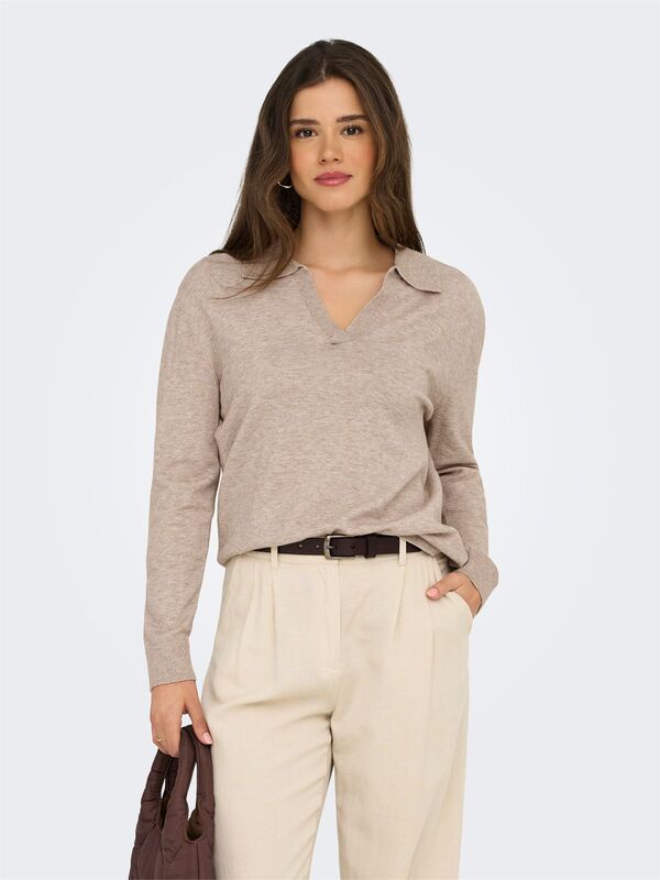 ONLIBI LIFE LS POLO PULLOVER KNT NCA Kadın Brown Kazak - 15354843