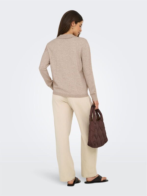 ONLIBI LIFE LS POLO PULLOVER KNT NCA Kadın Brown Kazak - 15354843