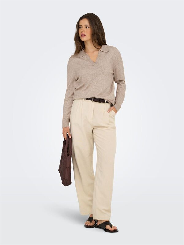 ONLIBI LIFE LS POLO PULLOVER KNT NCA Kadın Brown Kazak - 15354843