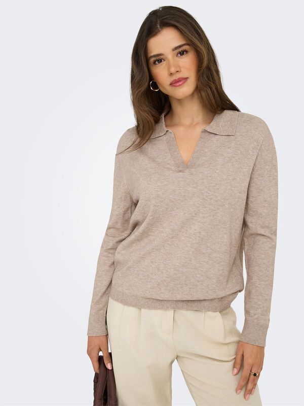 ONLIBI LIFE LS POLO PULLOVER KNT NCA Kadın Brown Kazak - 15354843