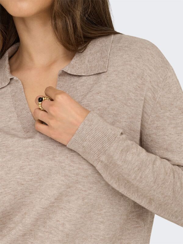 ONLIBI LIFE LS POLO PULLOVER KNT NCA Kadın Brown Kazak - 15354843