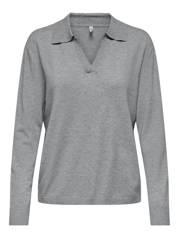 Only - ONLIBI LIFE LS POLO PULLOVER KNT NCA Kadın Gray Kazak - 15354843
