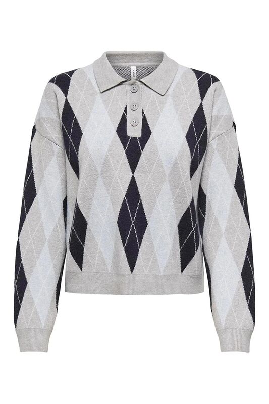 ONLIBI LS CHECK POLO CC KNT Kadın Gri Kazak - 15360541