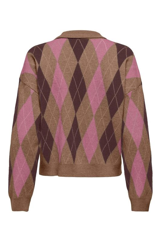 ONLIBI LS CHECK POLO CC KNT Kadın Kahverengi Kazak - 15360541