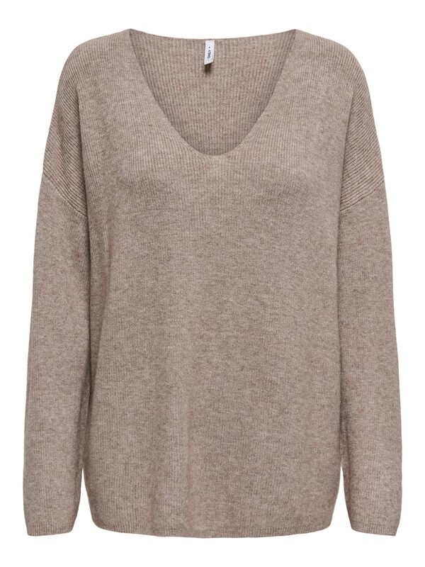 Only - ONLIBI LS RIB LOOSE V-NECK CC KNT Kadın Gray Kazak - 15351121