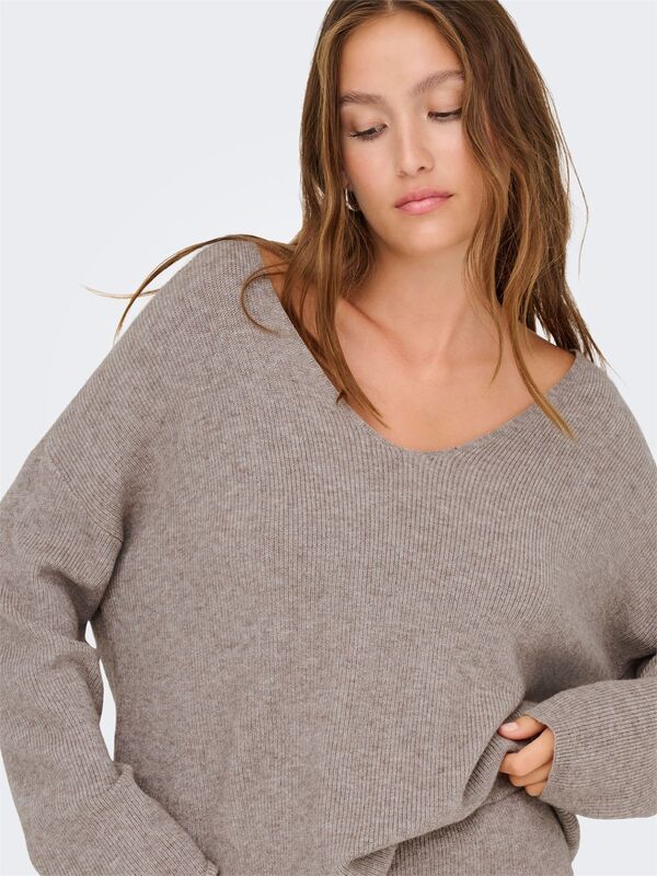 ONLIBI LS RIB LOOSE V-NECK CC KNT Kadın Gray Kazak - 15351121